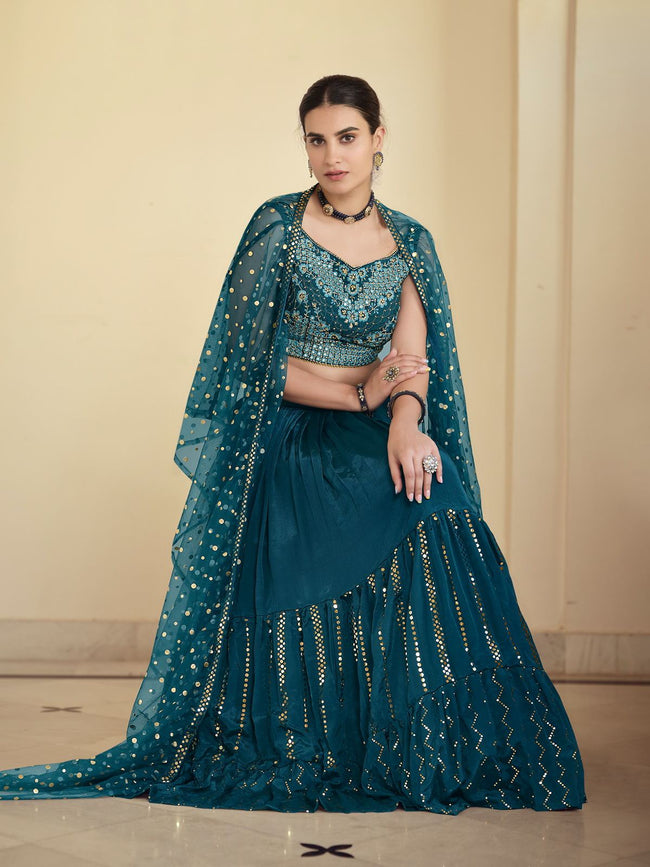 Teal Blue Designer Lehenga Choli – Indian Rani
