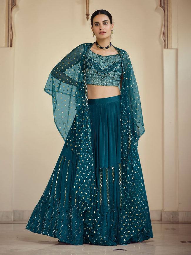 Navy Blue & Off-White Georgette Crepe Embroidered Lehenga Set Design by  Suruchi Parakh at Pernia's Pop Up Shop 2024