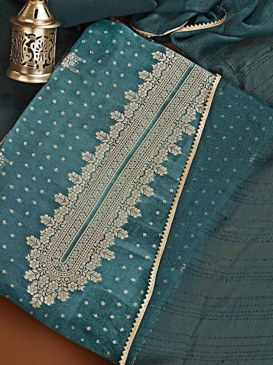 Teal Pure Cotton Unstitched Dress Material