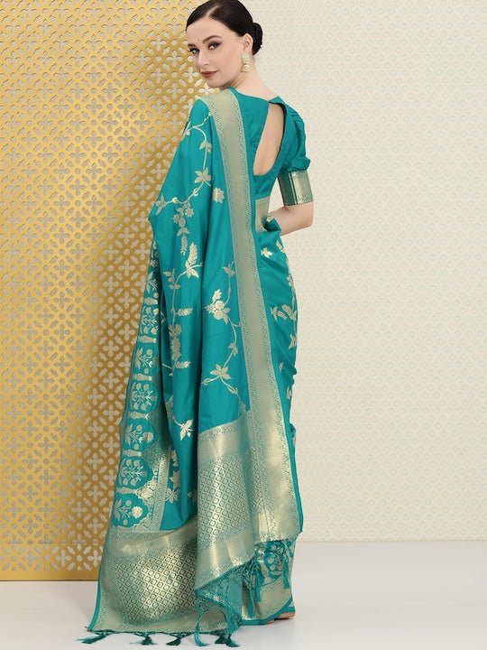 Turquoise Blue Pashmina Silk Saree