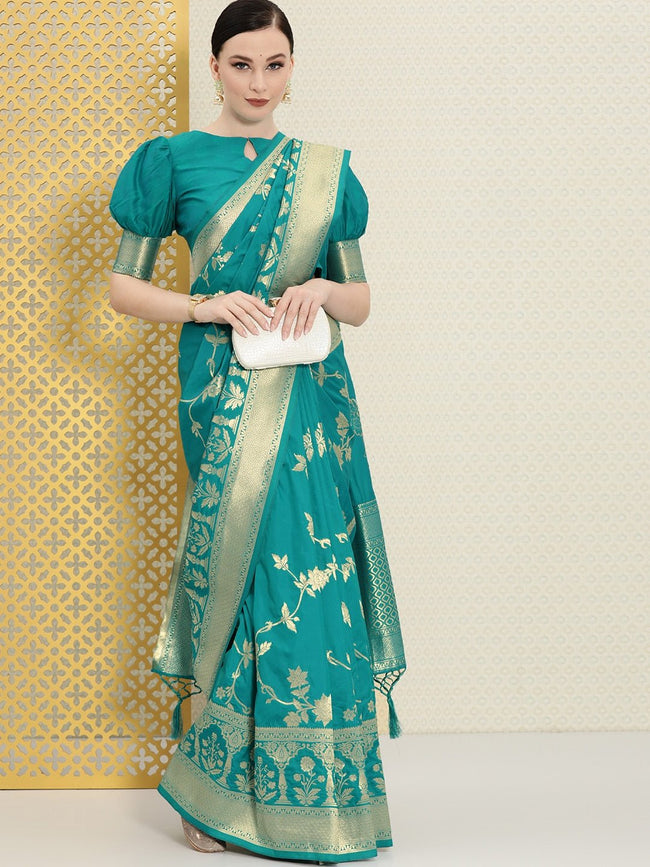 Sequins Work Silk Base Admirable turquoise Color Saree