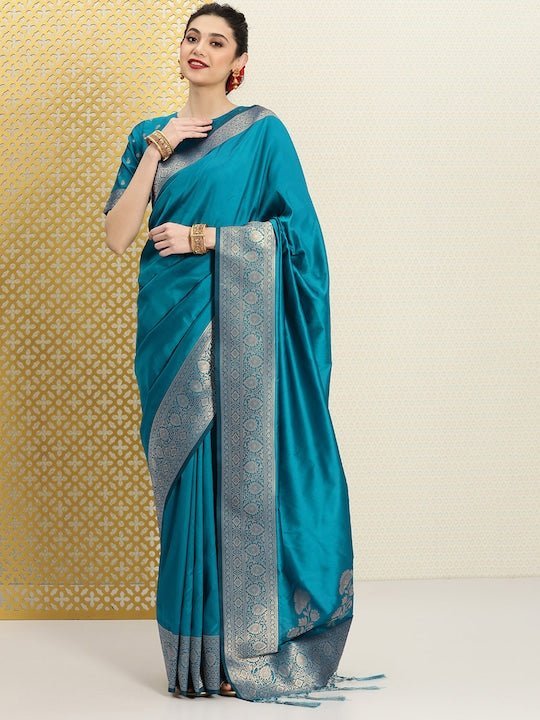 Shop Banarasi Silk Turquoise Blue Bridal Saree Online For Wedding – Sunasa