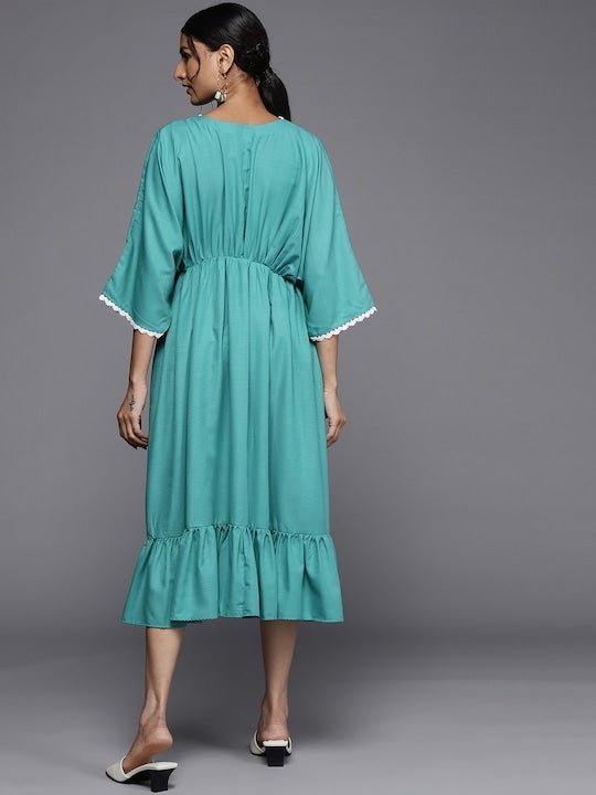 Turquoise Chiffon Short Sleeve Wrap V-Neck Front Slit Maxi Dress– PinkBlush