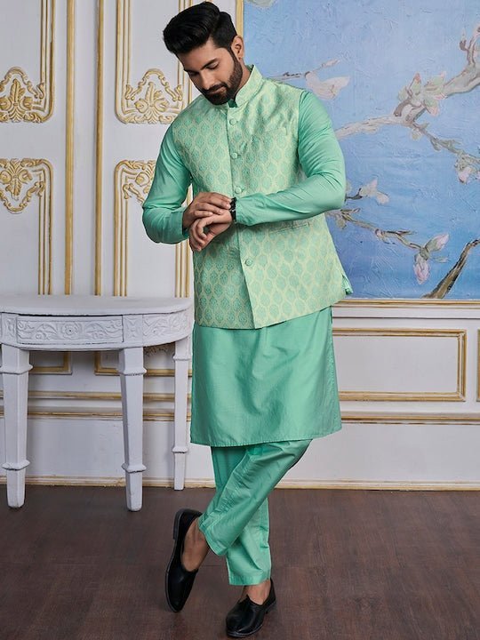 turquoise woven design nehru jacket 397765