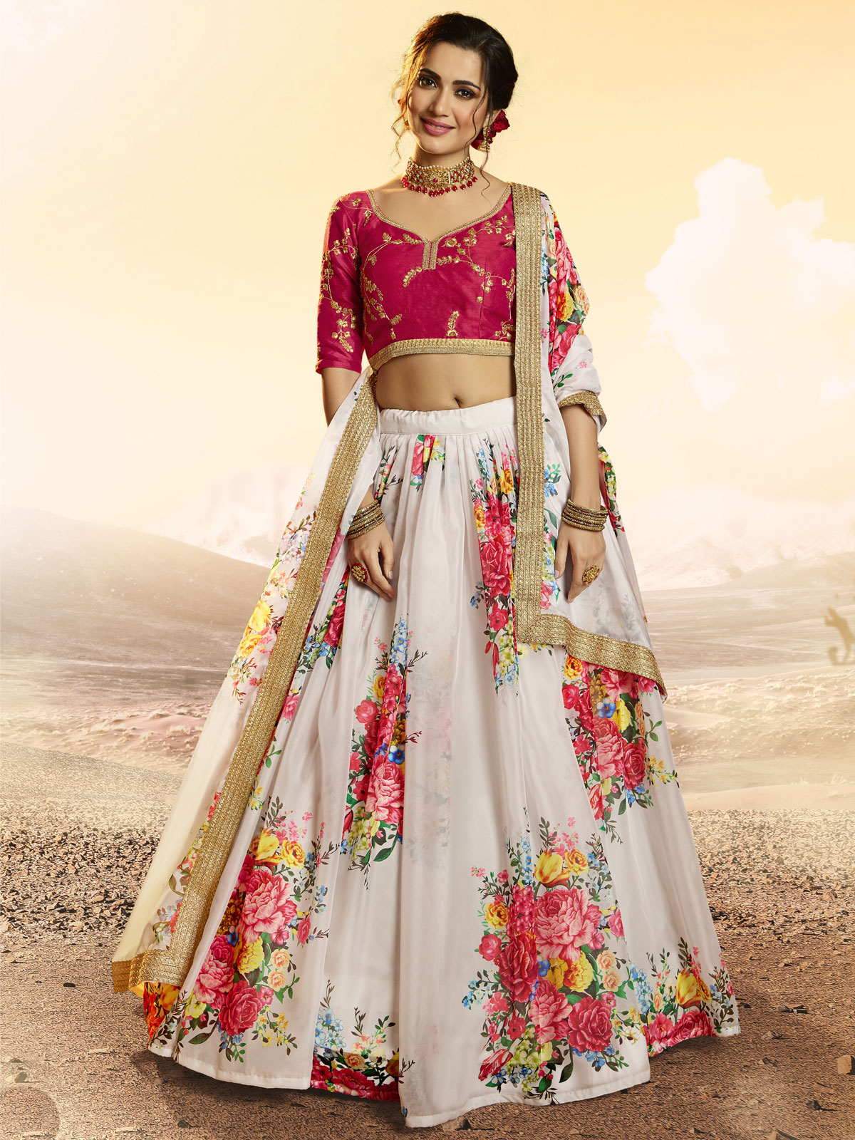 Buy Off White Floral Lehenga Choli Online from EthnicPlus for ₹4349