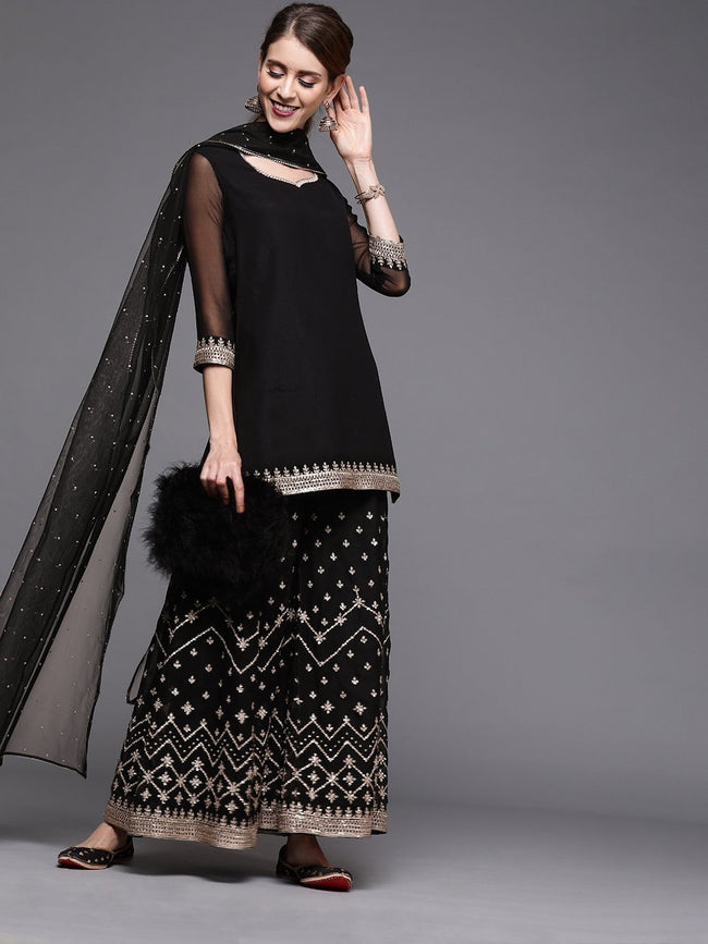 Pakistani Sharara Suits Manhattan New York USA Black Embroidered Sharara  Suit