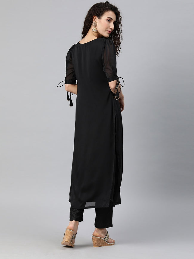 Buy Piroh Womens Rayon Geometrical Gold butta Straight Kurta Trouser Set ( Black) | kurta set women| kurta set| kurta set for women| kurta suit sets|  women kurta set Online at Best Prices