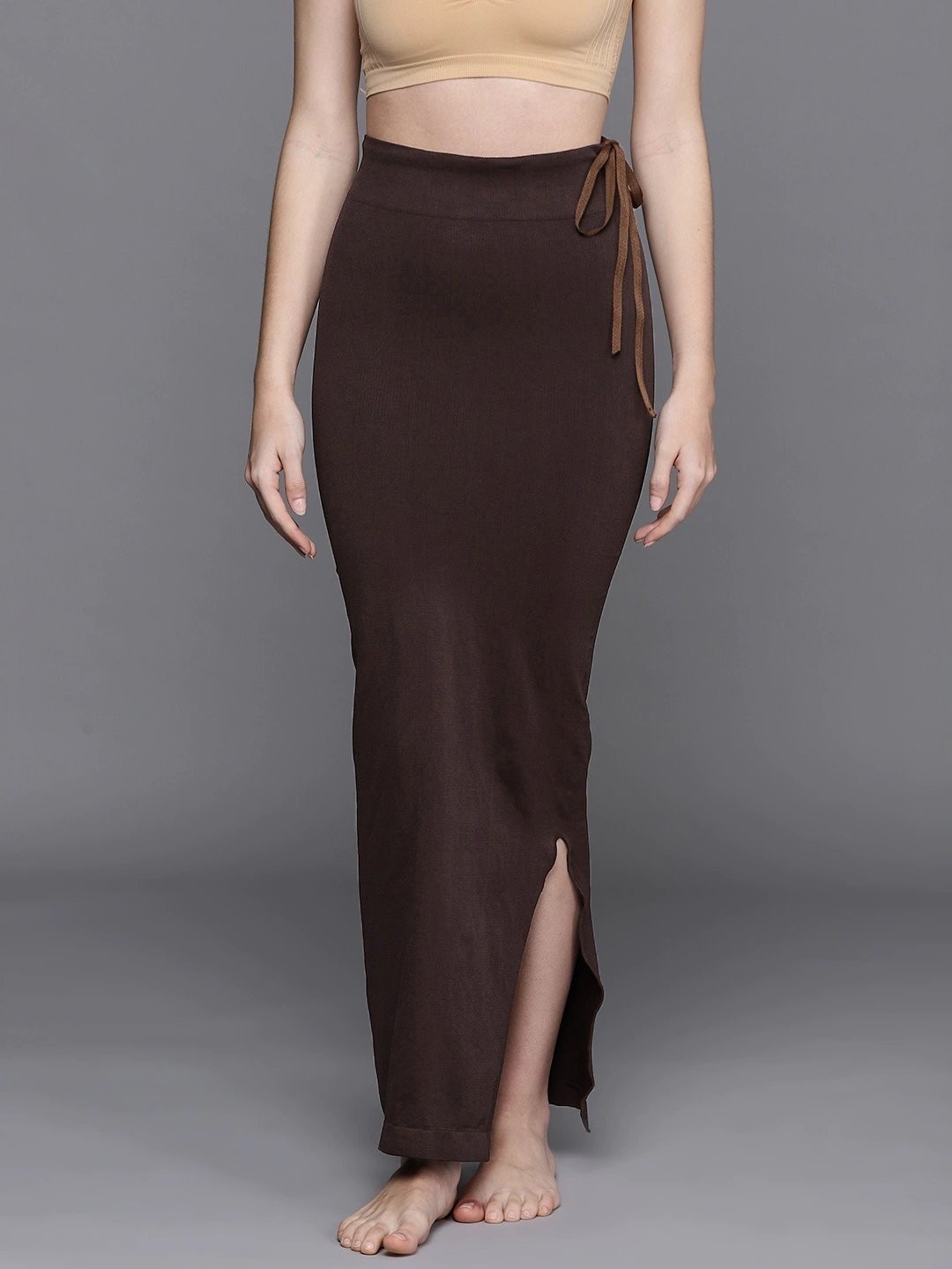 Women Brown Solid Saree Shapewear–