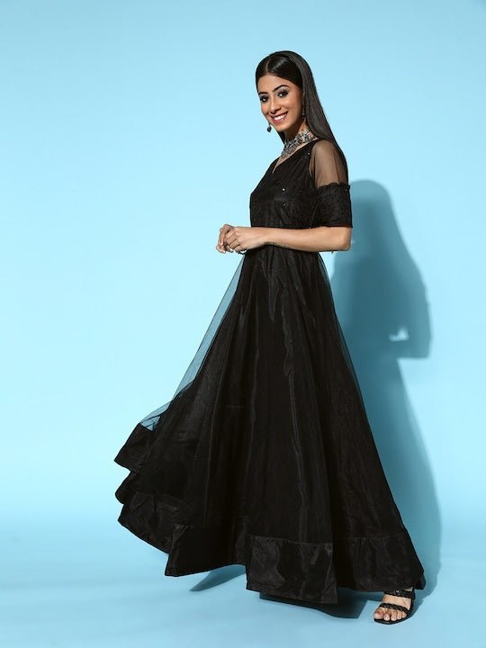 Myra Black Evening Gown with Slit - Myra