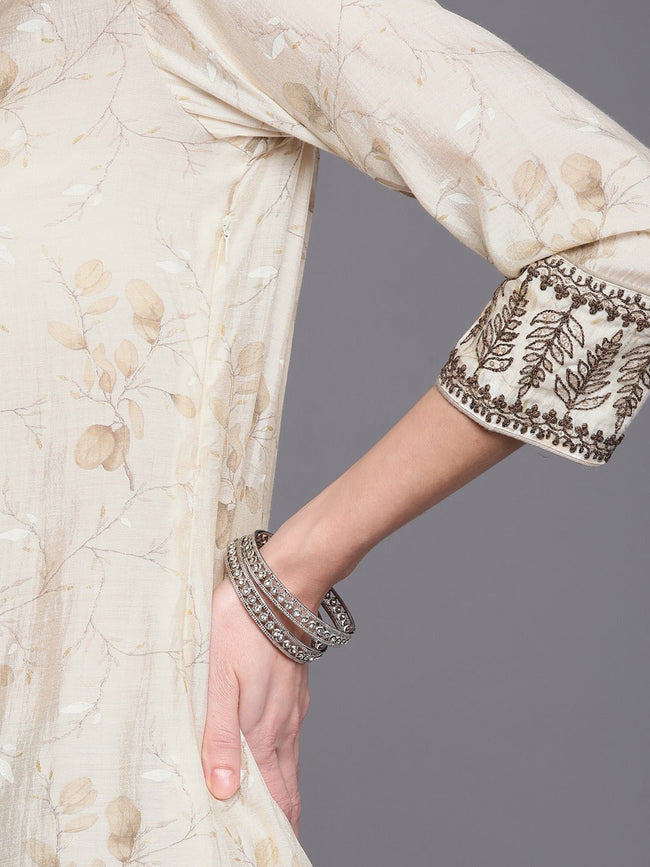 Taupe Silk Shirt with Cutwork Embroidery and Bootcut Trousers  Sara Zamir  Aziz