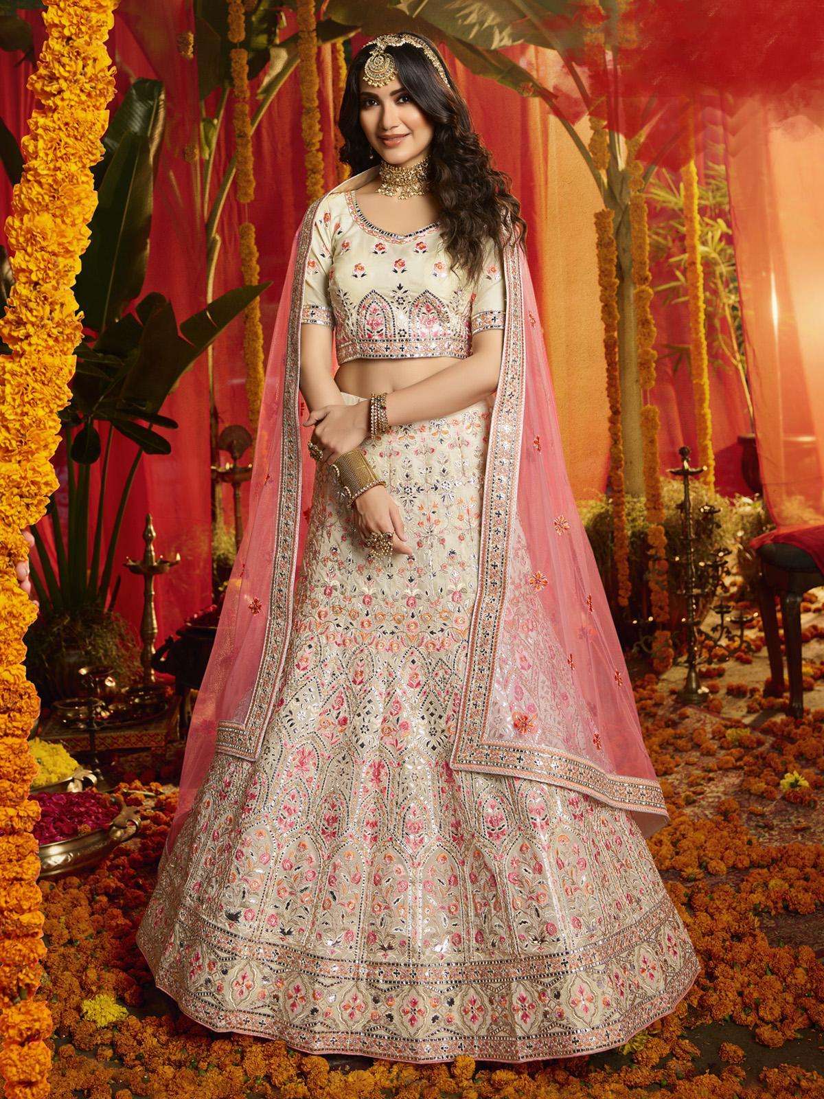 Stand out at Wedding Events Silk Lehenga In Cream Color | Lehenga, Silk  lehenga, Lehenga choli online