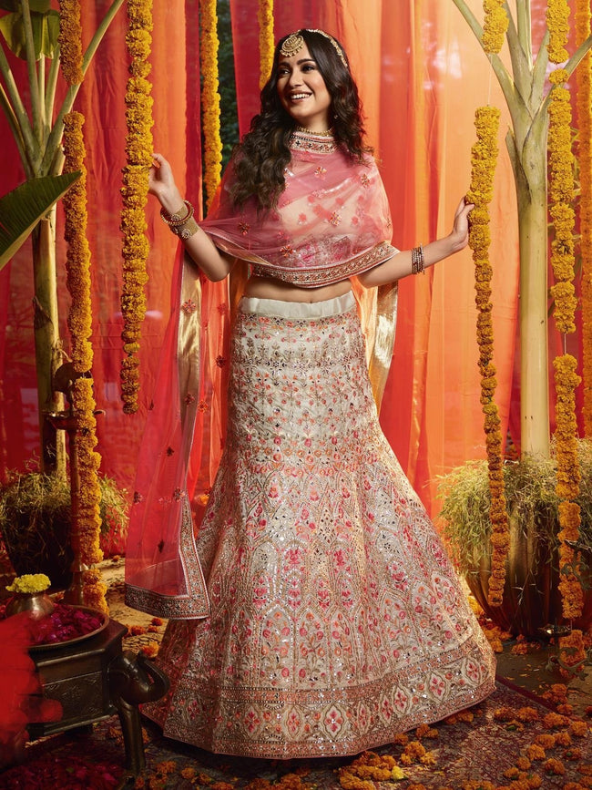 Off White and Red Lehenga Choli Dupatta Bridal Dress | Latest bridal lehenga,  Bridal lehenga red, White indian wedding dress