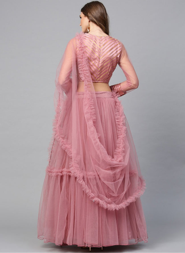 Buy V SALES Women Pink Semi Stitched Lehenga & Blouse With Dupatta - Lehenga  Choli for Women 9475093 | Myntra
