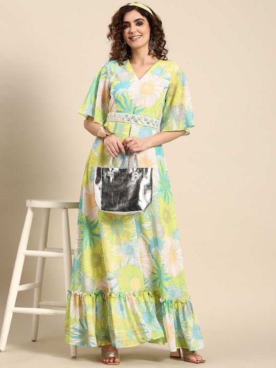 Floral Print Long Sleeve V Neck Adjustable Straps Split Maxi Dress | Best maxi  dresses, Womens maxi dresses, Maxi dress