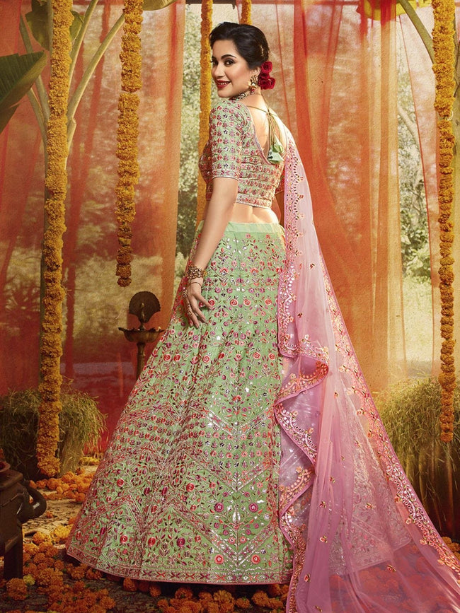 Buy Green Georgette Round Embroidered Bridal Lehenga Set For Women by  Nandita Thirani Online at Aza Fashions.
