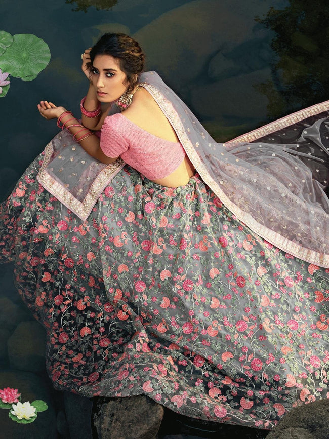 Chest:40. Banarasi Lehenga Choli for Women in Beautiful Grey and Pink  Combination. Partywear Indian. Indian Bridal Dress. - Etsy