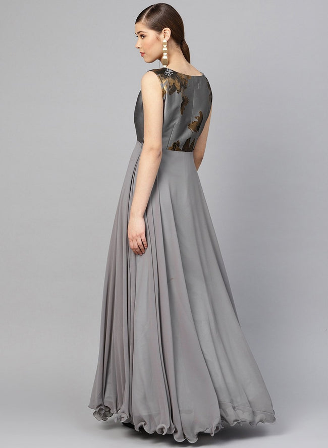 Buy Inddus Women Grey Woven Yoke Design Gown - Ethnic Dresses for Women  9054089 | Myntra