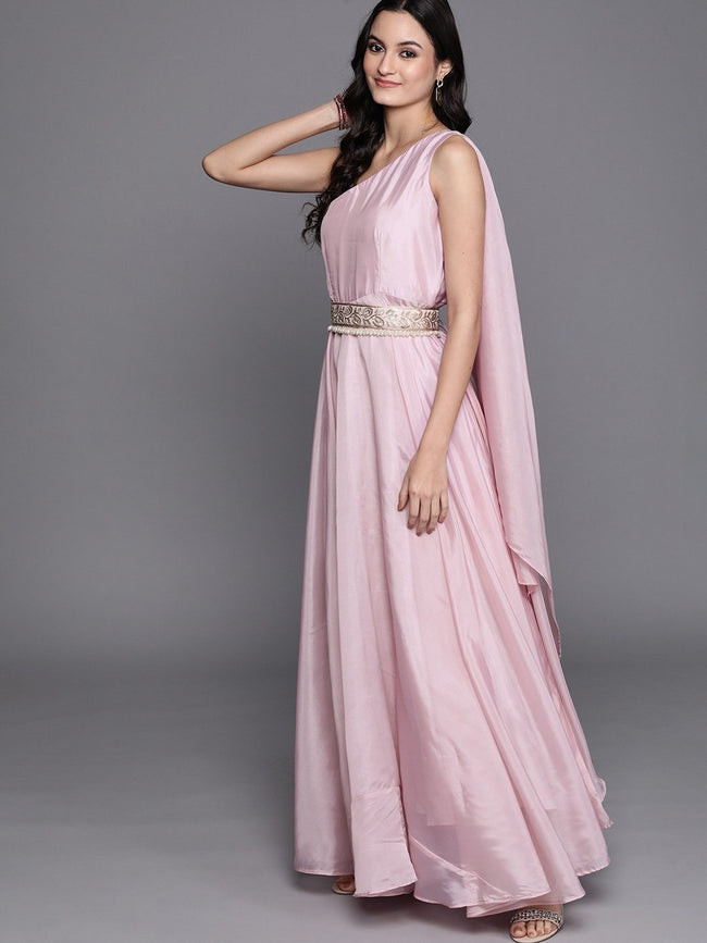 Buy Silver 90% Jersey One-shoulder Draped Maxi Dress For Women by AMRTA  Online at Aza Fashions.