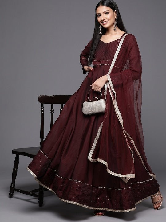 Maroon Rayon Printed Anarkali Dress – Trendphoria