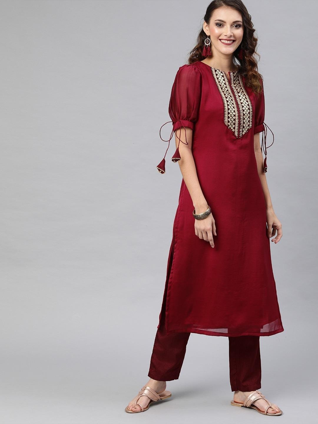 Jompers Women OffWhite Woven Design Kurta with Trousers