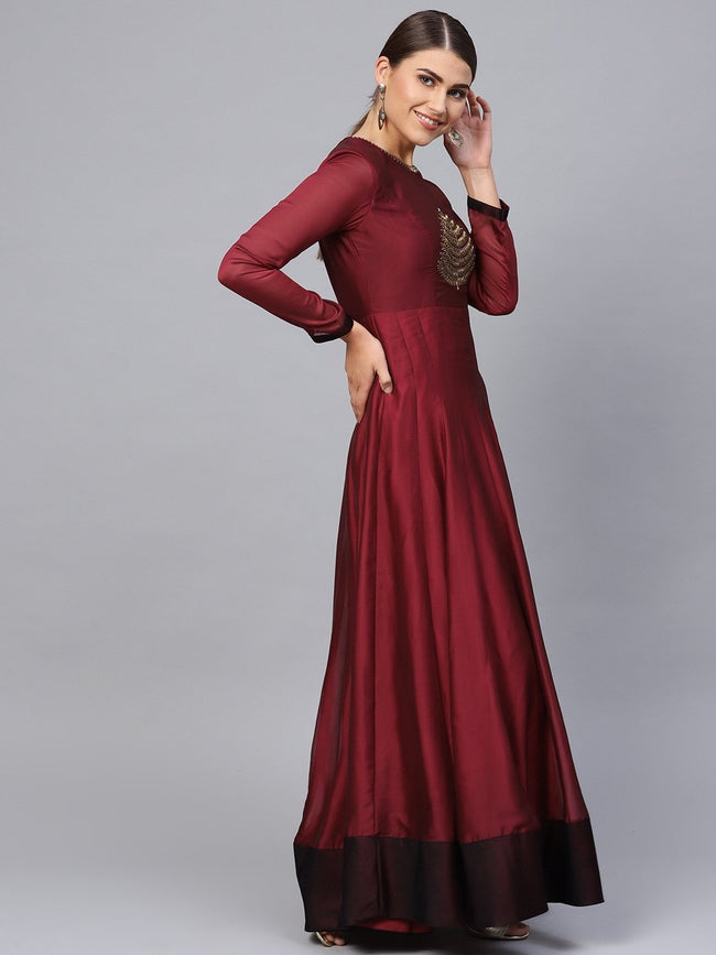Riyal Women Maxi Maroon Dress - Buy Riyal Women Maxi Maroon Dress Online at  Best Prices in India | Flipkart.com