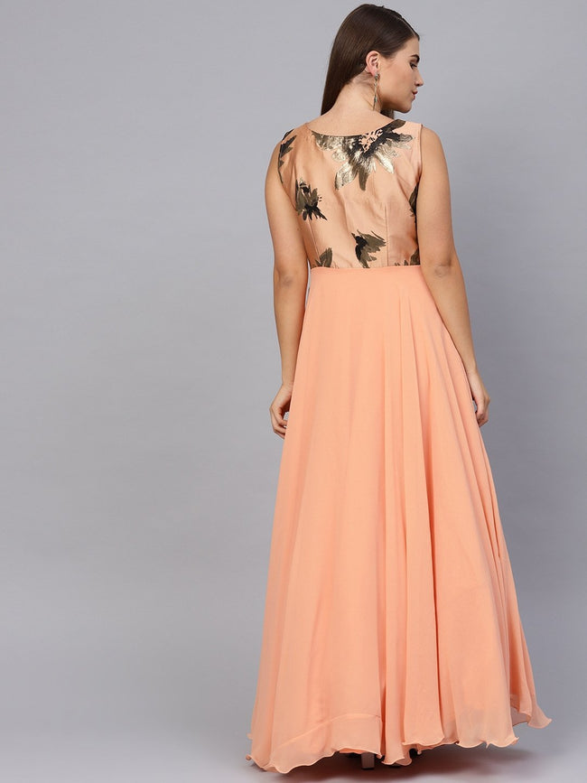 Buy Women Peach Chiffon A-Line Dress for Women Online in India