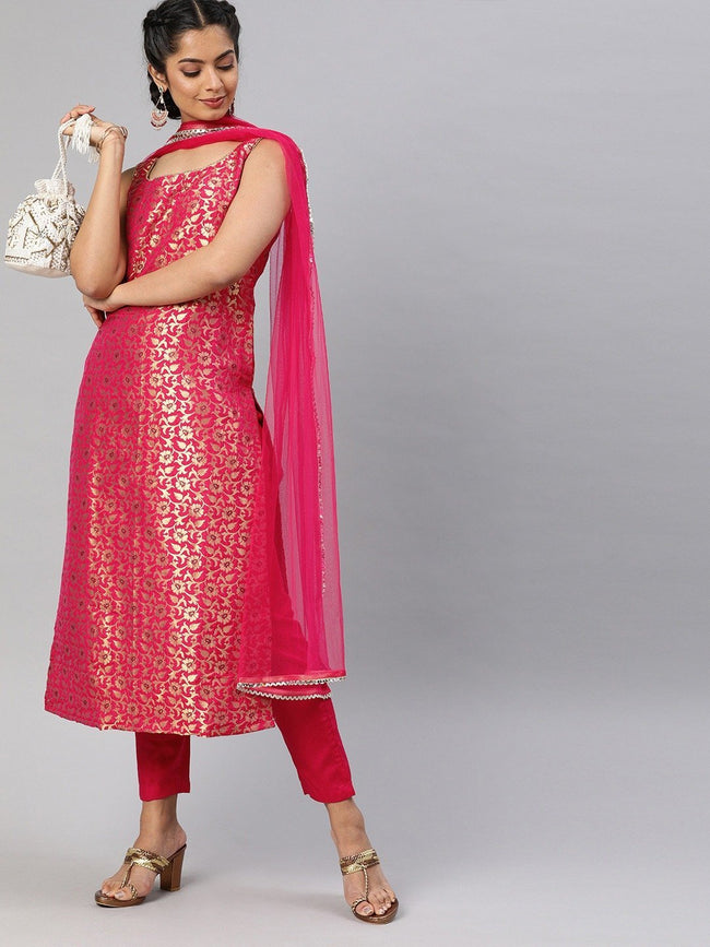 Buy Rose Pink Brocade Zardozi Embroidered Kurti Sharara Set by SHYAM  NARAYAN PRASAD at Ogaan Online Shopping Site