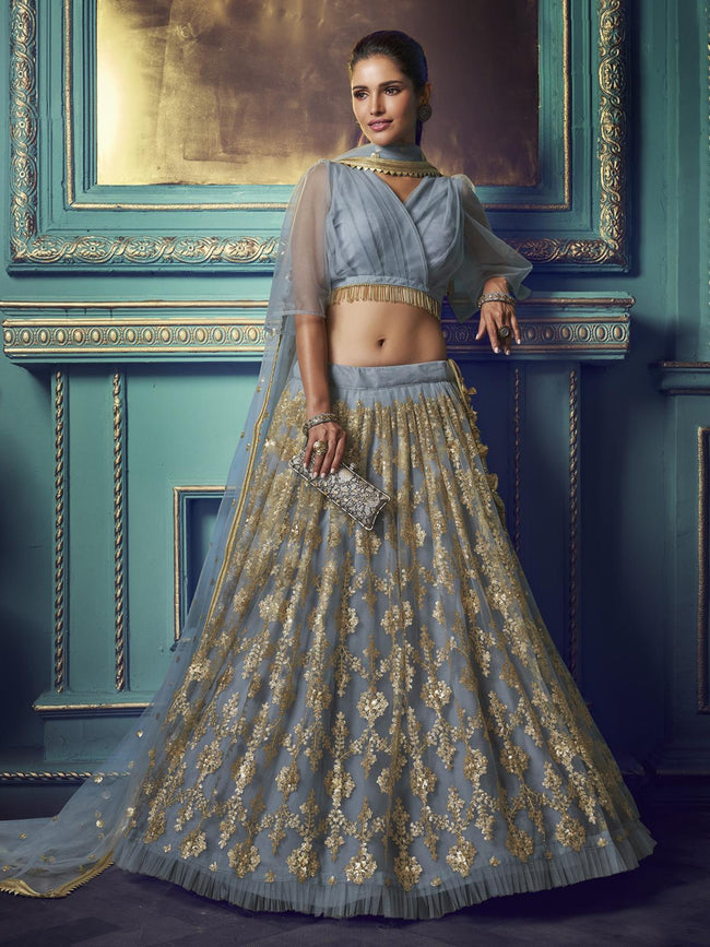 Magnificent Royal Blue and Gold Indian Wedding Lehenga- SNT11124 – Saris  and Things