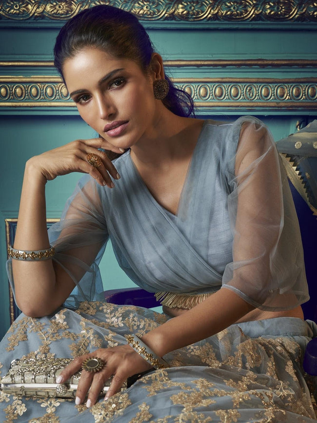 Buy Resham Embroidered Grey Color Net Fabric Lehenga Choli Online -  LEHV2685 | Appelle Fashion