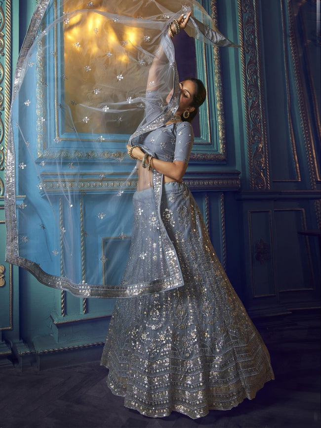 Buy Sky Blue And Pink Designer Wedding Wear Lehenga Choli | Designer Lehenga  Choli