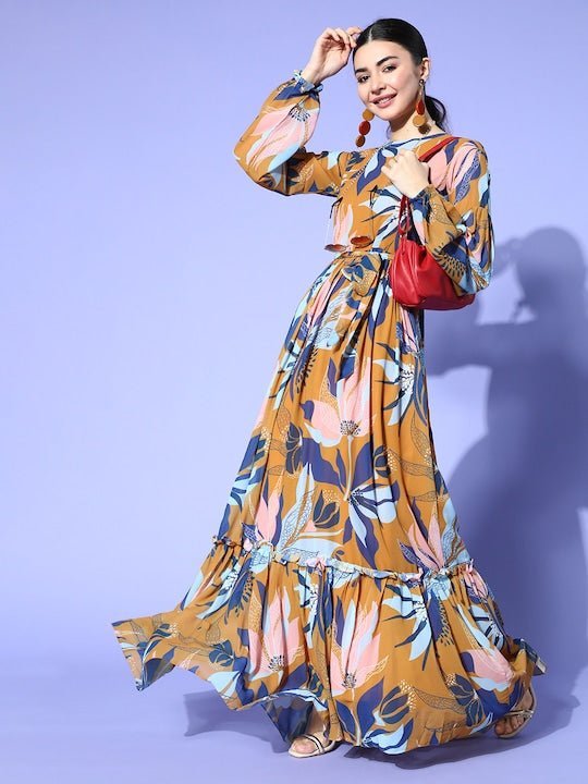 Long sleeve hot sale floral gown