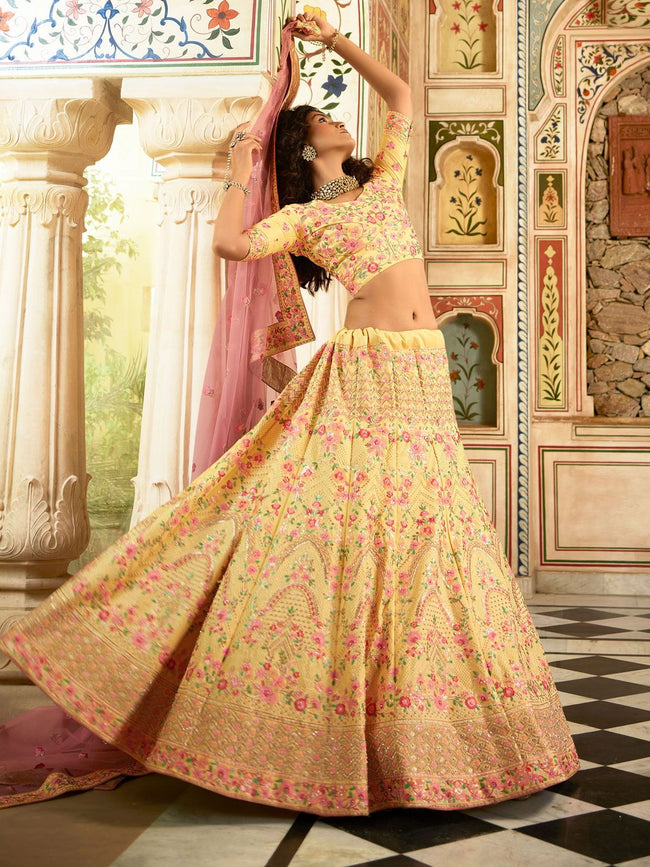 Zeel Clothing Women's Silk Semi stitched Lehenga Choli (7031-Yellow-Wedding-Bridal-Heavy-Lehenga_Wedding  Yellow_Free Size) : Amazon.in: Fashion